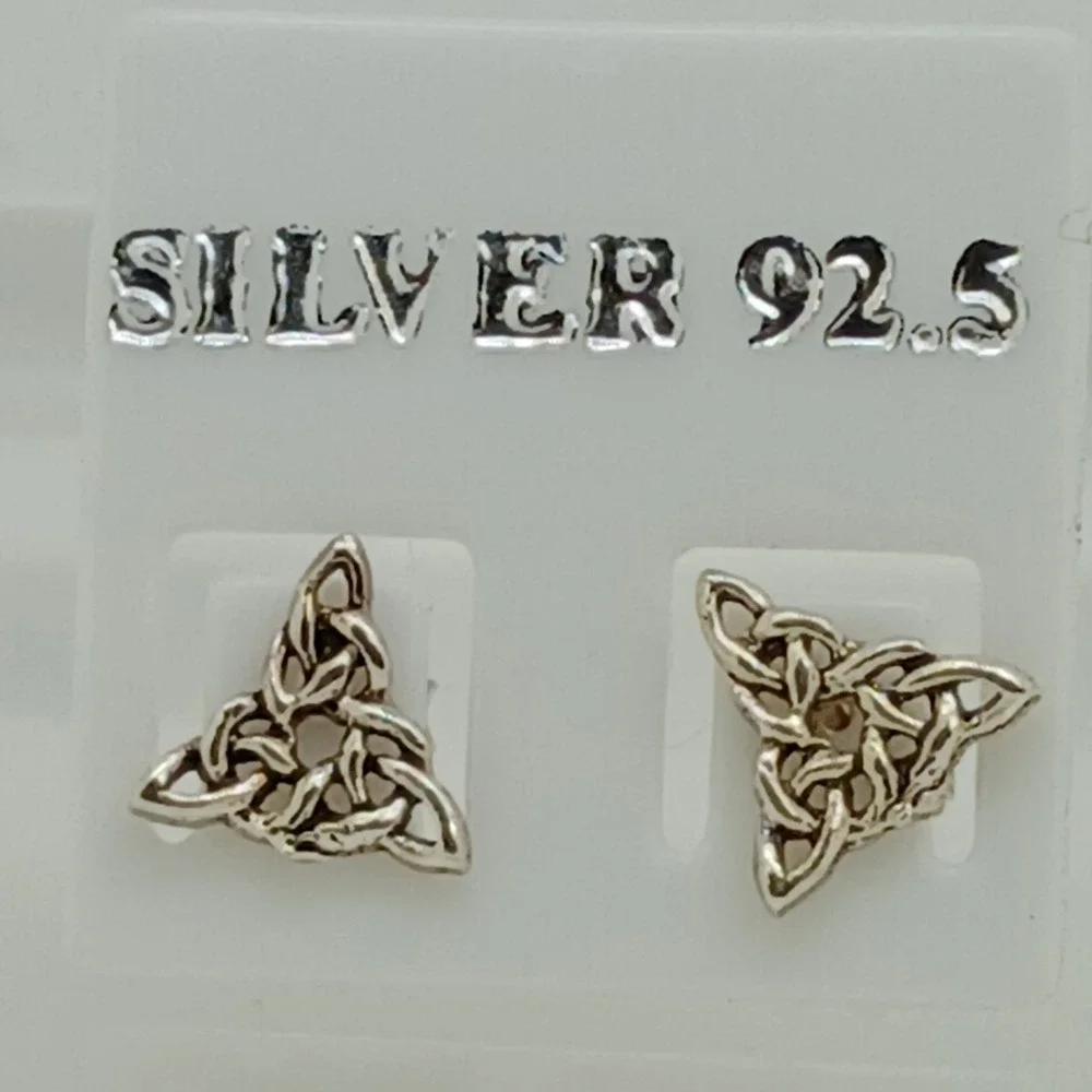Vintage Celtic Trinity Knot Earrings 925 Sterling Silver Triquetra Petite Studs - Picture 15 of 16